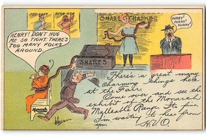 Zirkus Freak Show SCHLANGENBESCHWÖRER Monarch formbare Anzeige 1910er antike Postkarte - Bild 1 von 2
