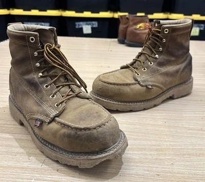 Botas de trabalho masculinas Thorogood 6" biqueira de aço Moc Toe impermeáveis EUA Tamanho 9,5 2E - Imagem 1 de 4