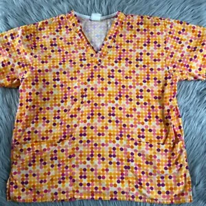 Peaches Scrub Top Womens Orange Short Sleeve Work Shirt - Picture 1 of 7