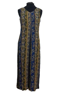 Vintage Natural Print Cotton Rayon Sleeveless Maxi Dress 4035 - Picture 1 of 5