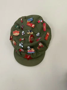 Mao Zedong Communist Party Army Cap Green with Chinese Cultural Pins Authentic - Picture 1 of 1