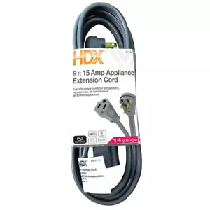 9 ft. 14/3 15 Amp Air Conditioner/Appliance Extension Cord, Grey - Picture 1 of 12
