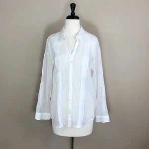 Chico’s Womens 2 Shimmer White Gauzy Semi Sheer LS Blouse Tunic Beach Casual - Picture 1 of 7