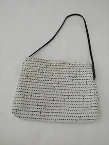 Doncaster Cream & Black Silver Flecks Woven Fabric Leather Handle Handbag Italy - Picture 1 of 11