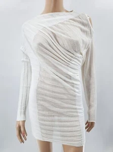 SARAH PACINI White Sheer Draped Long Sleeve Cold Shoulder Mini Dress One Size - Picture 1 of 3