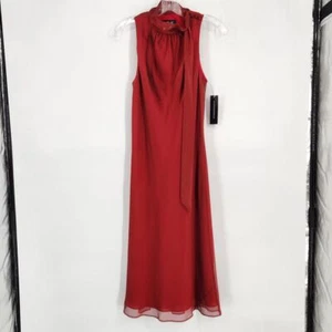 ABS Allen Schwartz Damen 4 Neu mit Etikett Vintage 90er Satin Abend Maxikleid rot Krawatte Ausschnitt - Bild 1 von 4