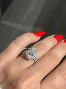 2.50 CT Pear Moissanite Double Halo Split Band Engagement Ring 14K White Gold - Picture 1 of 4