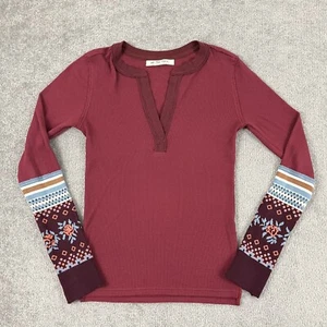 Camisa Free People Mujer Pequeña Roja Térmica Crochet Tejido Puño Mikah Muesca Cuello - Imagen 1 de 9