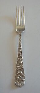 SET/4 STIEFF STERLING SILVER LUNCHEON / PLACE FORK, REPOUSSE / STIEFF ROSE
