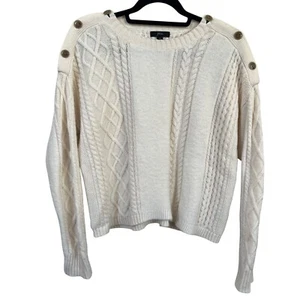 J.Crew Cable Knit Fisherman's Sweater Wool Cream Color Size Med Chunky Y2K - Picture 1 of 6