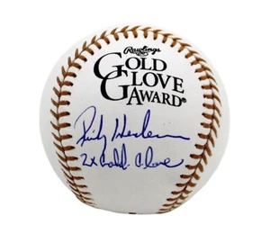 Rickey Henderson signierter Oakland Athletics Rawlings Gold Handschuh Baseball - Insc - Bild 1 von 3