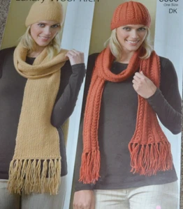 (64) Knitting Pattern To Make 2 Styles Ladies DK Hats & Scarves One Size - Picture 1 of 5