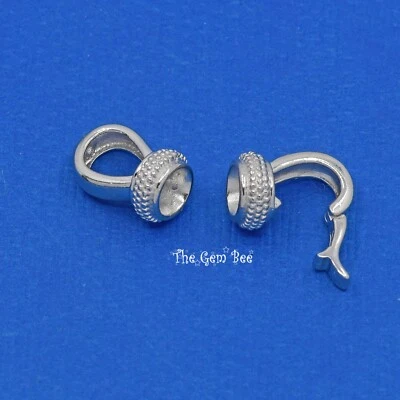 9x20mm Rhodium Sterling Silver Fancy Hook Snap Clasp With Crimp End Bead Tip Bar - Image 1 of 4