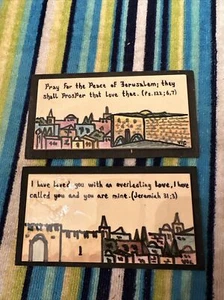 Jerusalem Ceramic Tile VIC Israel w/ Bible Verse Set of 2 Wall Hangings Pictures - Picture 1 of 14