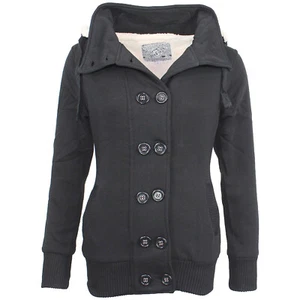 Damen Doppelreiher Jacke Mantel Winterjacke Kapuze Dufflejacke Blazer gefüttert - Bild 1 von 4