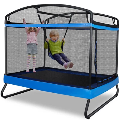 Trampolín para niños 3 en 1 de 6 pies con columpio y recinto de seguridad para uso en interiores/exteriores Foto 1 de 4