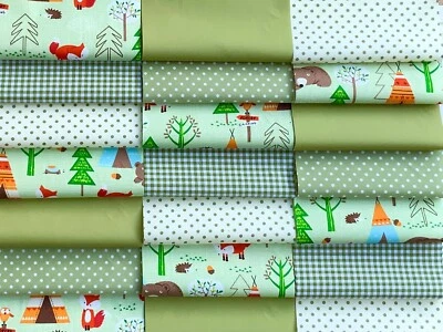 ROSE AND HUBBLE FABRICS Fabric patchwork squares 30 x 5" 12.5cms cotton quilting craft animals green 1P