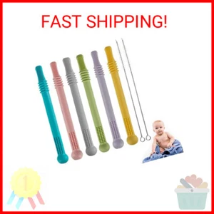 Hollow Teether Tubes, 6 Pack Chew Straw Toy for Infant Toddlers Silicone Teethin - Picture 1 of 2