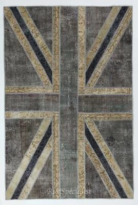 Union Jack British Flag Design Patchwork Rug Made from Re-Dyed Vintage Carpets - Image 1 of 4