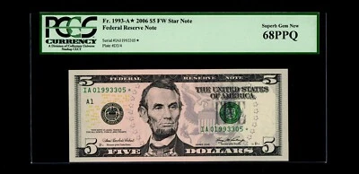 STAR 2006 $5 Federal Reserve Note PCGS SUPERB GEM 68 PPQ - Image 1 of 2