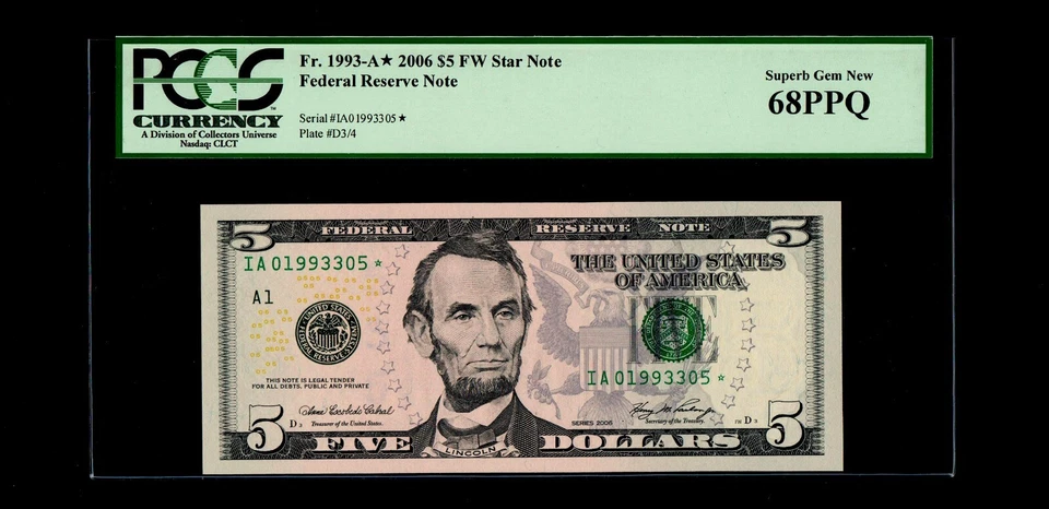 STAR 2006 $5 Federal Reserve Note PCGS SUPERB GEM 68 PPQ - Image 1 of 2