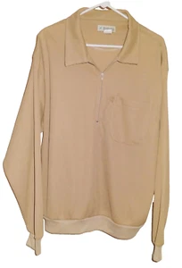 Vtg Haband Waffle Shirt Shacket Jacket Beige Men's XL made Swaziland 1/4 Zip 70s - Picture 1 of 7