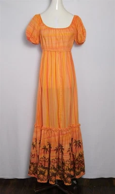 Maxi Vestido Hawaiano Naranja Verano Informal Cabeza Diamante Años 60 De Colección Para Mujer Foto 1 de 4