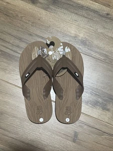 Flip-Flops "Strand" Tan Sole w/Strand Logo & Designs Wood Grain Design Men 9 - Picture 1 of 2