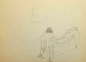 Vintage pencil painting thatre scene design nudes portrait - Picture 1 of 9
