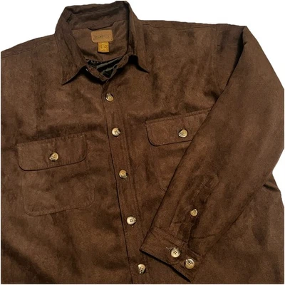 VTG St. John’s Bay Suede Shirt Jacket Mens Large Brown Shacket Quilt Lined - Image 1 of 4