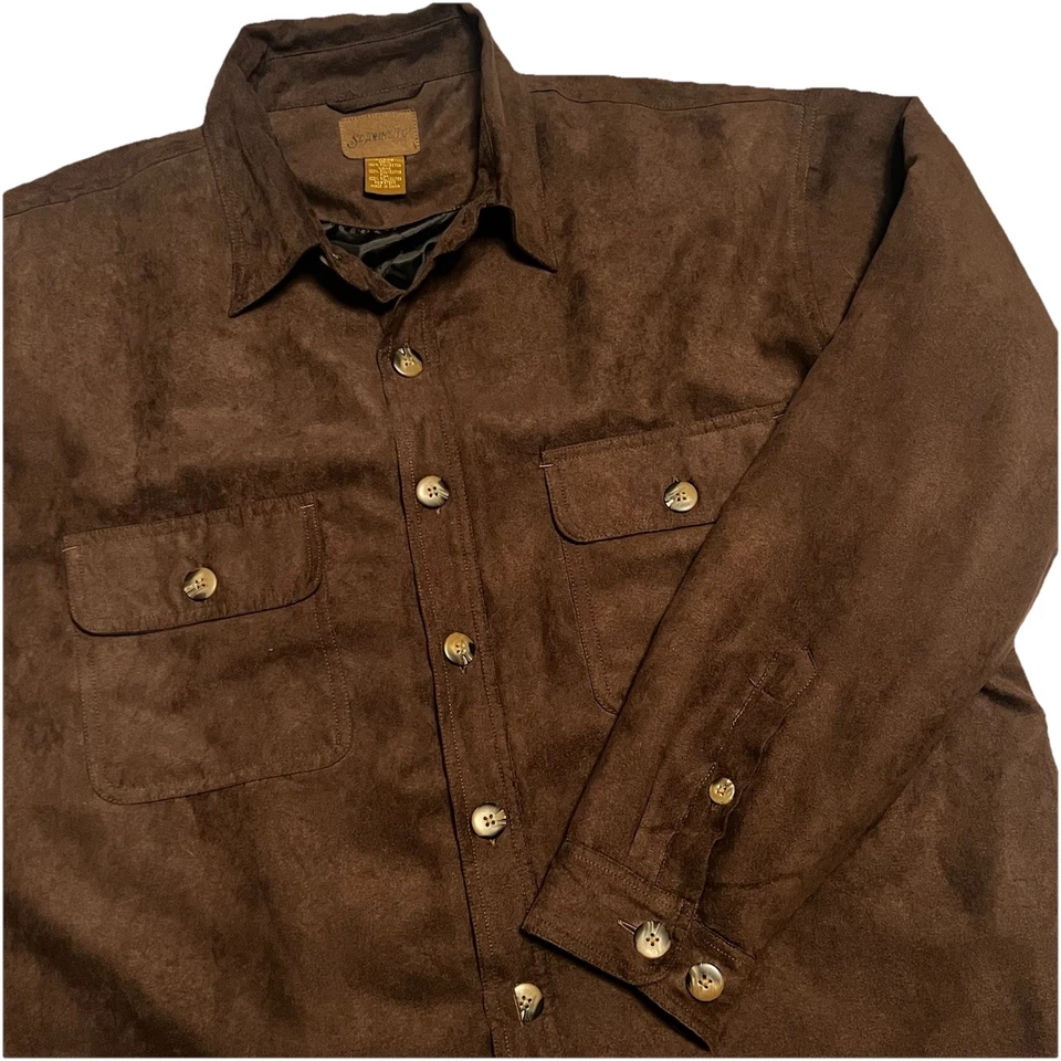 VTG St. John’s Bay Suede Shirt Jacket Mens Large Brown Shacket Quilt Lined - Image 1 of 4