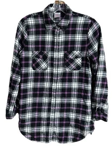 No Boundaries Shirt Womens S/Ch 3-5 Purple/Black/Gray/White Top Plaid Casual - Picture 1 of 13