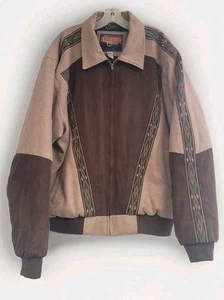 VINTAGE CRIPPLE CREEK SUEDE & WOOL AZTEC SOUTHWEST BOMBER JACKET SIZE XL - Picture 1 of 9