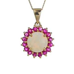 9ct Ruby Opal Necklace Hallmarked Yellow Gold 1.9ct Natural Gemstones Boxed - Picture 1 of 12