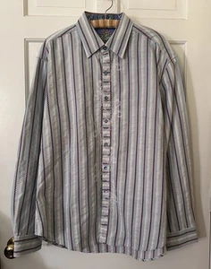 Robert Graham Herren 2XL bestickt blau rot gestreift Flip Cuff Langarm Hemd - Bild 1 von 8