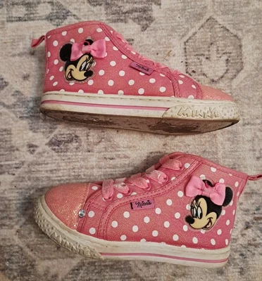 Minnie Mouse Girls Pink Glitter High Top Sneakers. Size 10. - Image 1 of 4