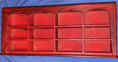 Vintage Wooden Wall Hanging Shelf Display Rack Curio 3 Tier 12 Window Cabinet - Image 1 of 4