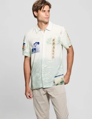 Guess Men's Buttondown Short Sleeve Eco Rayon Daydream Print Shirt Large - Image 1 of 4