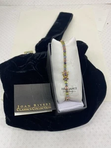Vintage Joan Rivers 8” Tennis Bracelet Gold Plated Multi Color Pastel Crystals - Picture 1 of 13
