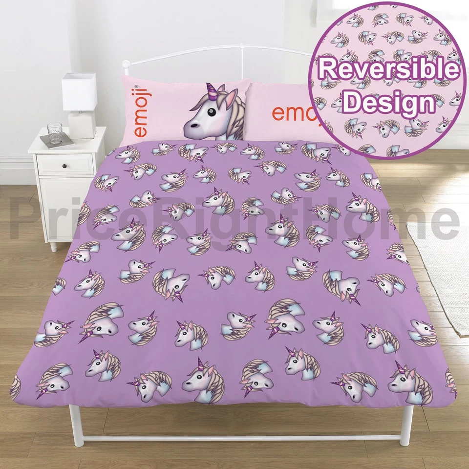 KIDS DISNEY AND CHARACTER DOUBLE DUVET COVER SETS MARVEL PAW PATROL PEPPA & MORE DR1-EMO-UNI-08 Emoji - Unicorn