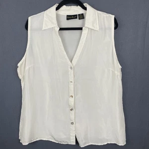Vintage elfenbeinfarbene ärmellose Bluse 100 % Seide Knopfleiste Ashley Stewart Damengröße 18W - Bild 1 von 5