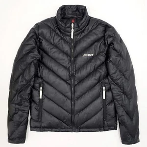 SPYDER Down Padded Puffer Jacket Chevron Quilt Liner Logo Team Venom Black M Us8 - Picture 1 of 10