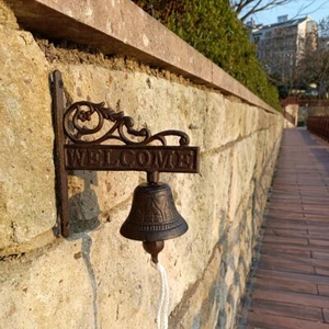 Iron Door Bell Welcome Sign Wall Decor Vintage Wall Mounted Garden Patio Decor - Picture 1 of 6