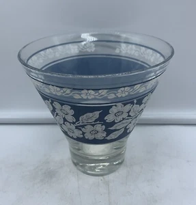 Vintage Hazel Atlas White Dogwood & Leaves on Blue Bowl/Candy Dish - Picture 1 of 4