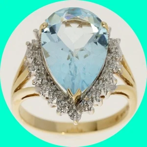 Diamond Blue Topaz Pear Halo Event Ring 5.95CT 10K Yellow Gold Size 6 - Picture 1 of 8