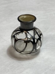 Antiker Glas Parfüm Flakon Jugendstil Sterling Silber Überfang ohne Deckel - Bild 1 von 5