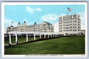 SWAMPSCOTT MASSACHUSETTS*MA*NEW OCEAN HOUSE & PERGOLA*AMERICAN FLAG*POSTCARD - Picture 1 of 2