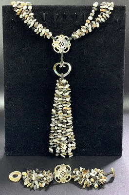 Sajen Stone Necklace And Bracelet Multi Strand Tassel Necklace Bead Shell Boho - Image 1 of 4