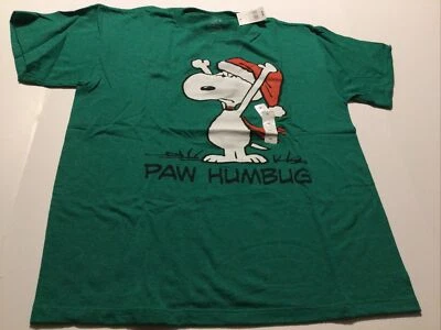 Camiseta Peanuts Snoopy Verde Manga Corta Navidad Vacaciones "Paw Humbug" Niños XL Foto 1 de 3