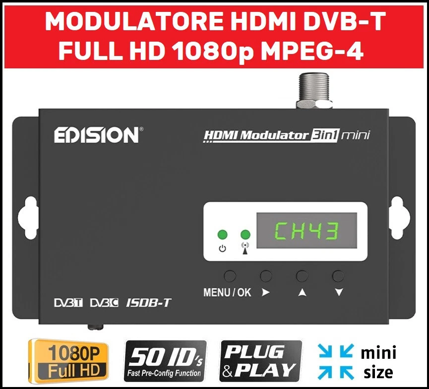 Modulatore RF VHF UHF Digitale DVB-T HDMI 1080p Per DVR PS5 XBOX e Decoder Sky - Immagine 1 di 4
